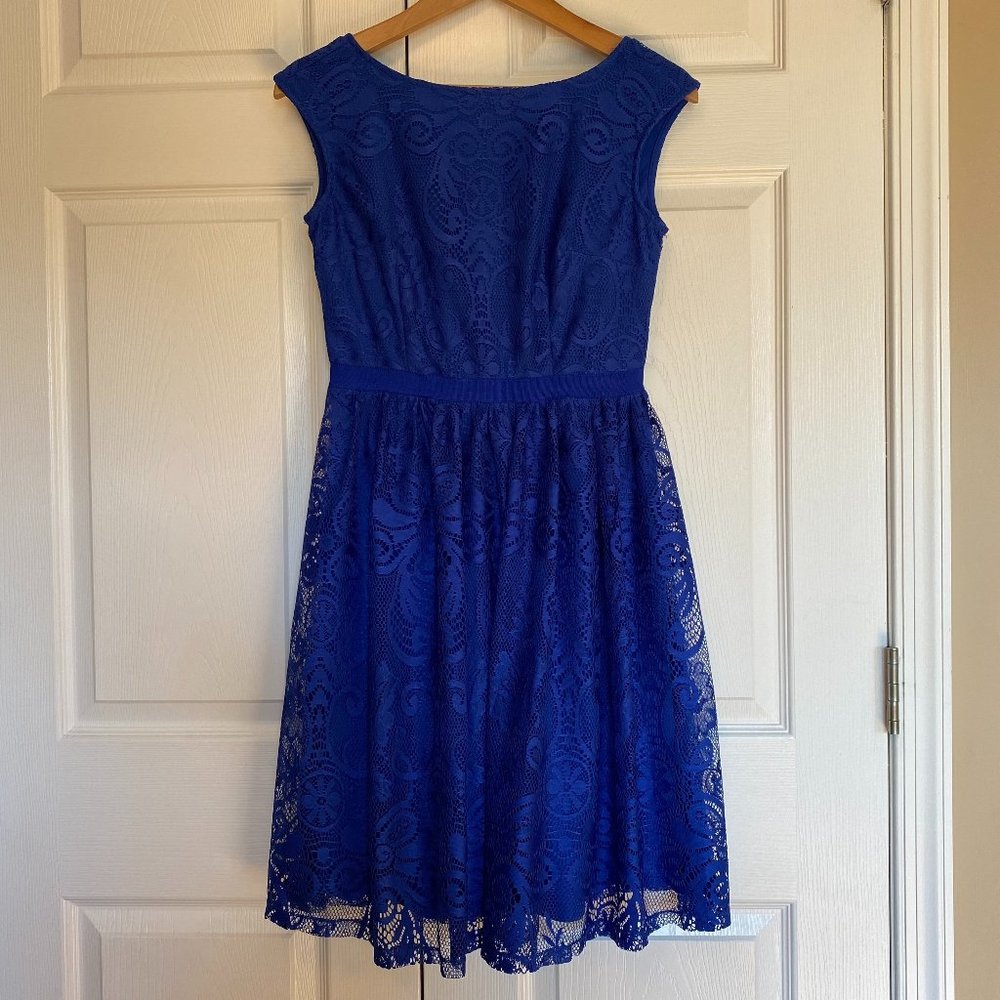London Times Blue Lace Dress - Size 4P